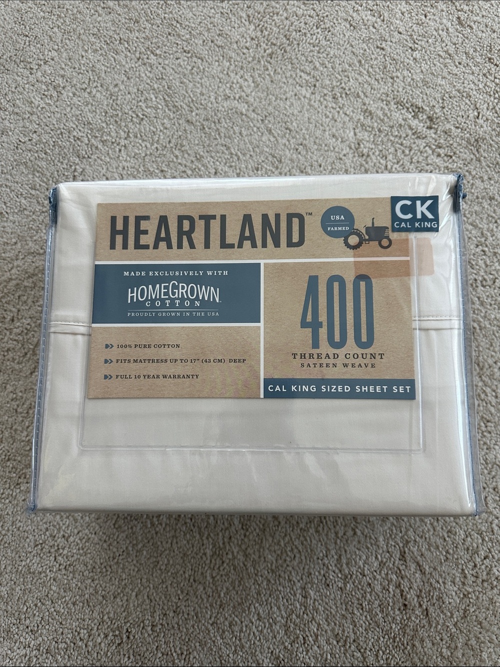 400-Thread Count Sateen Cal King Sheet Set - Ivory Color
